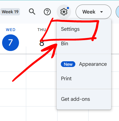 The Google Calendar Settings button
