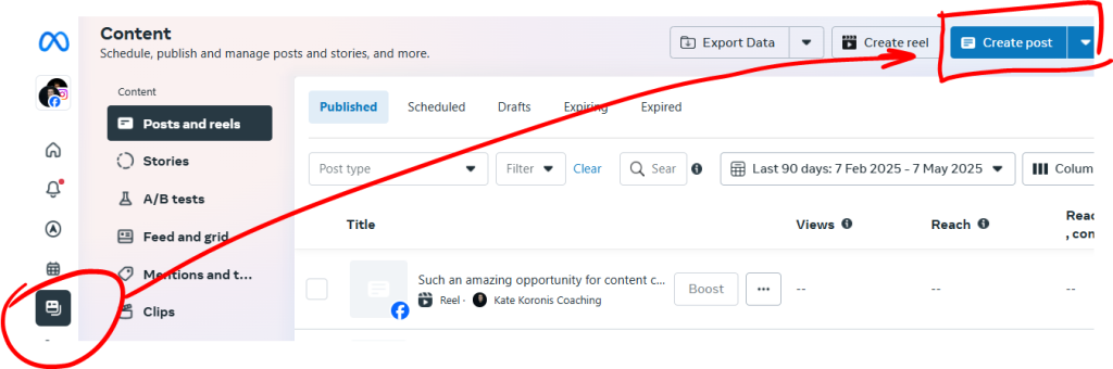 How to create a post from Content section of Meta Business Suite